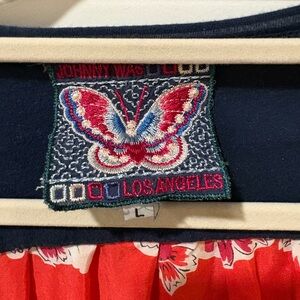 Johnny Was Mayee Scarf Back Top - Red and Blue